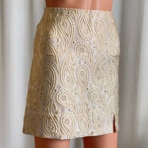NWT Mi Ami Francescas Paisley Jacquard Mini Skirt Gold Ivory Metallic Size M